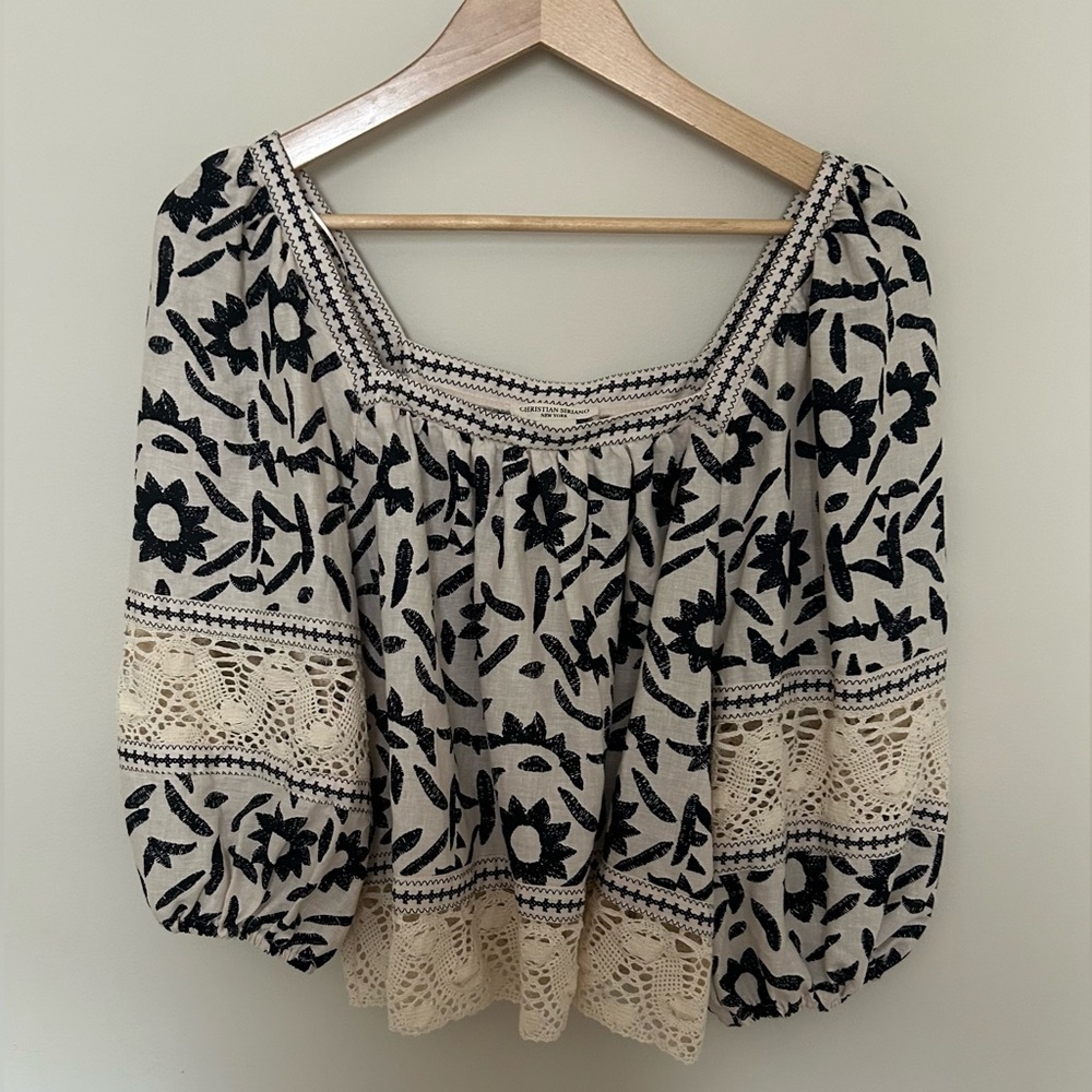 NWT Christian Soriano NY Linen Blend Cropped Blouse Size Small